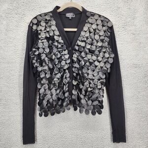 Petit Pois by Viviana G Medium Black‎ Cardigan Sweater with Circle Appliques